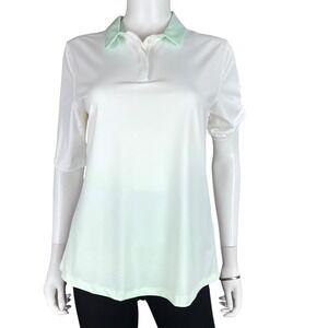 Under Armour Polo Shirt Womens M White Green Golf Fitted Heat Gear‎ Sport